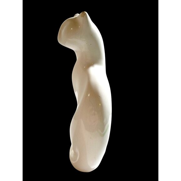 Vintage White Porcelain Cat Figurine Retro Feline Home Decor 8" Tall Minimalist - Picture 2 of 9